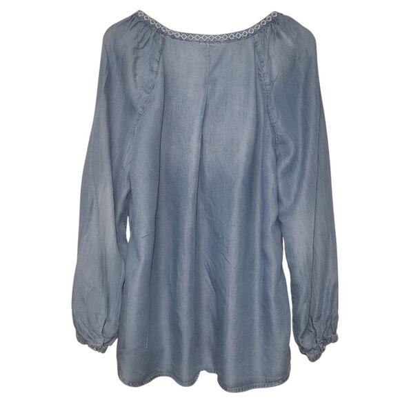 Vintage America Chambray Top Women's XL Blue Embroidered Peasant Boho Western - Picture 5 of 8
